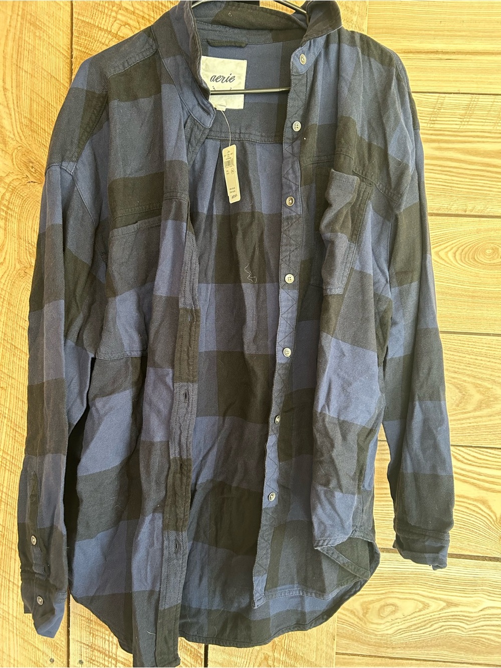 aerie Blue and Black Plaid Button-Down Shirt